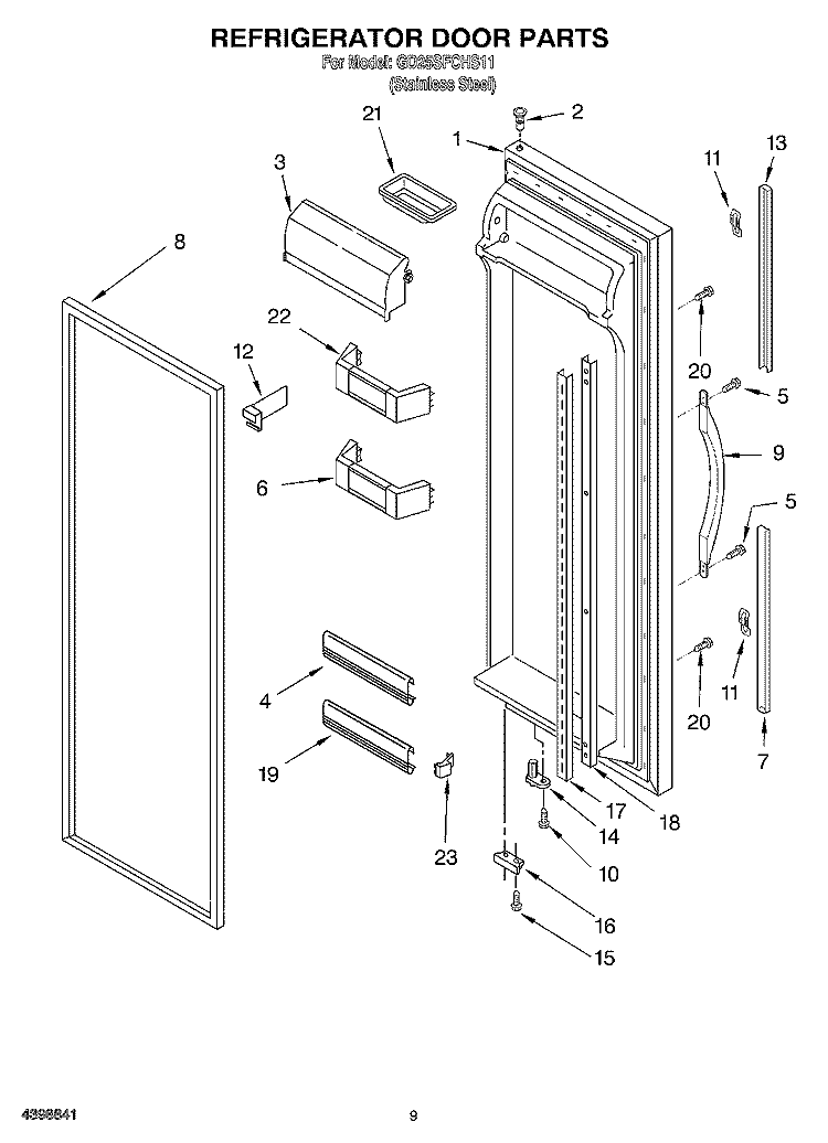 REFRIGERATOR DOOR Diagram and Parts List for GD25SFCHS111  Whirlpool Refrigerator