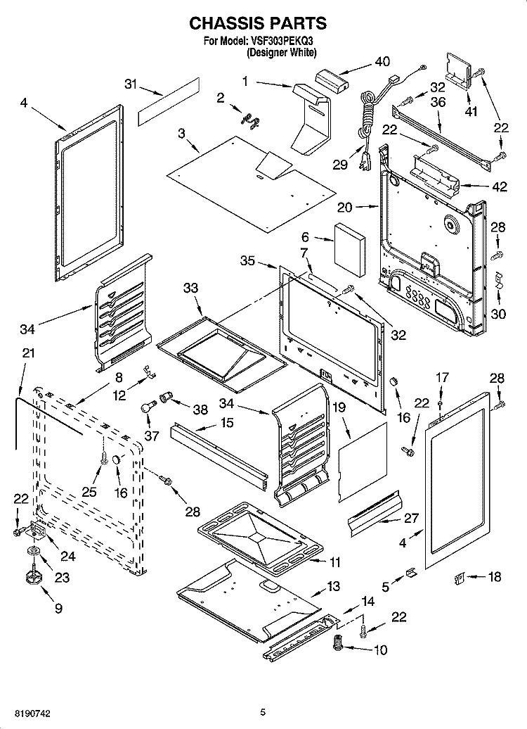 CHASSIS PARTS Diagram and Parts List for VSF303PEKQ3  Whirlpool Range