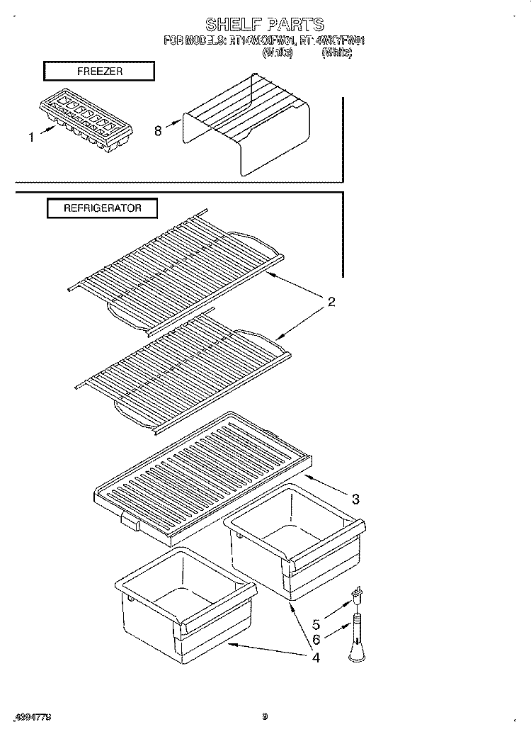 SHELF Diagram and Parts List for RT14WKYFW01  Roper Refrigerator