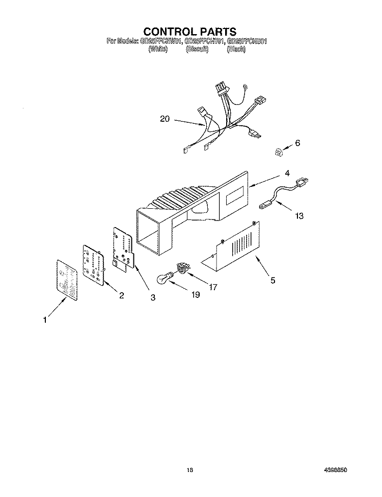 CONTROL Diagram and Parts List for GD25FFCHT01  Whirlpool Refrigerator