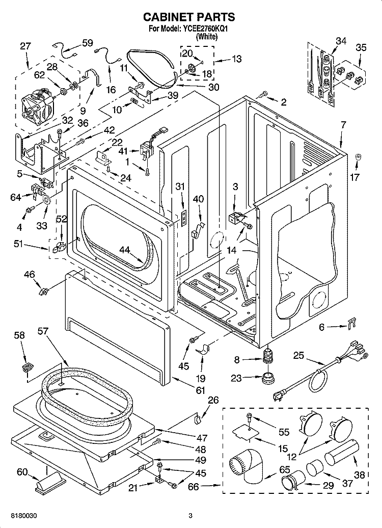 CABINET PARTS Diagram and Parts List for YCEE2760KQ1  Whirlpool Dryer