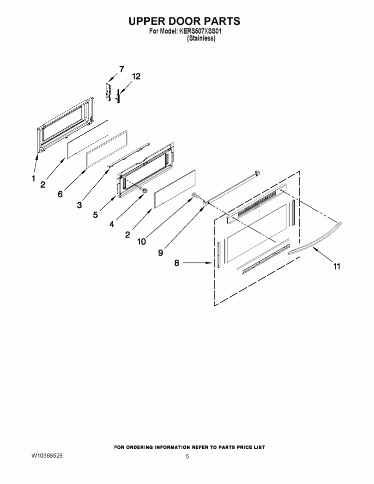 UPPER DOOR PARTS Diagram and Parts List for KERS507XSS01  KitchenAid Range