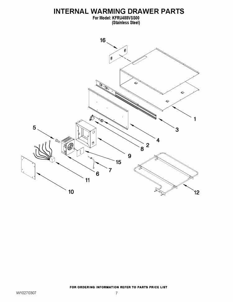 INTERNAL WARMING DRAWER PARTS Diagram and Parts List for KFRU488VSS00  KitchenAid Grill