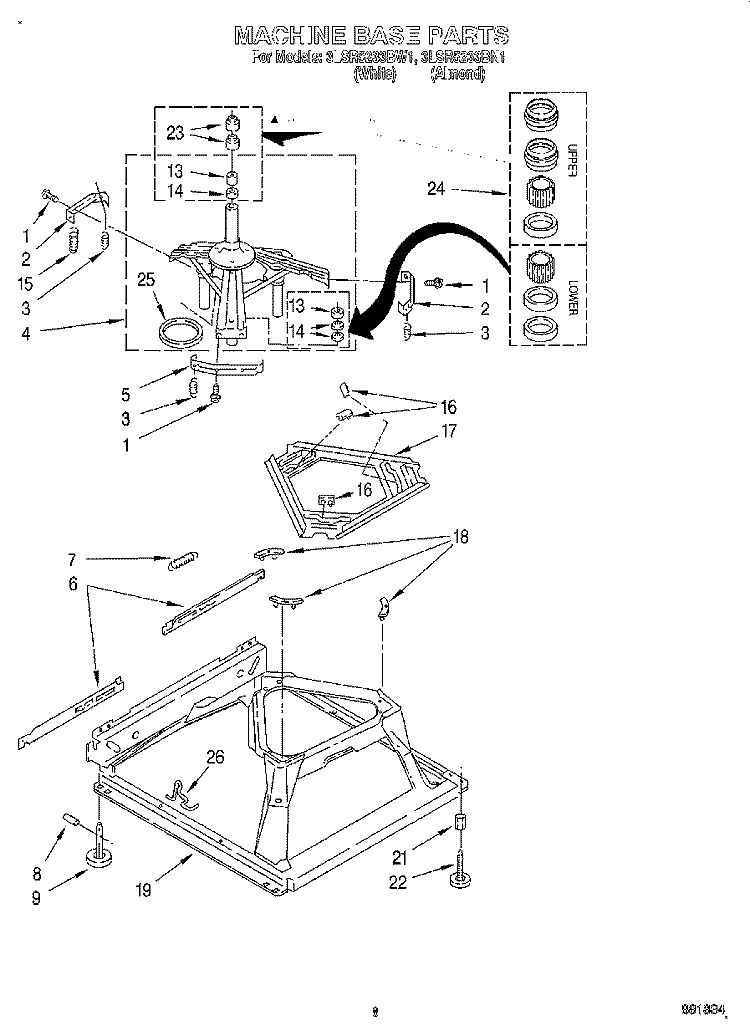 MACHINE BASE Diagram and Parts List for 3LSR5233BN1  Whirlpool Washer