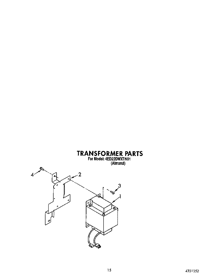 TRANSFORMER Diagram and Parts List for 4ED22DWXTN01  Whirlpool Refrigerator