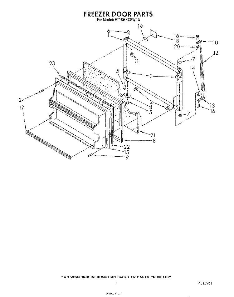 FREEZER DOOR Diagram and Parts List for ET18HKXSW0A  Whirlpool Refrigerator