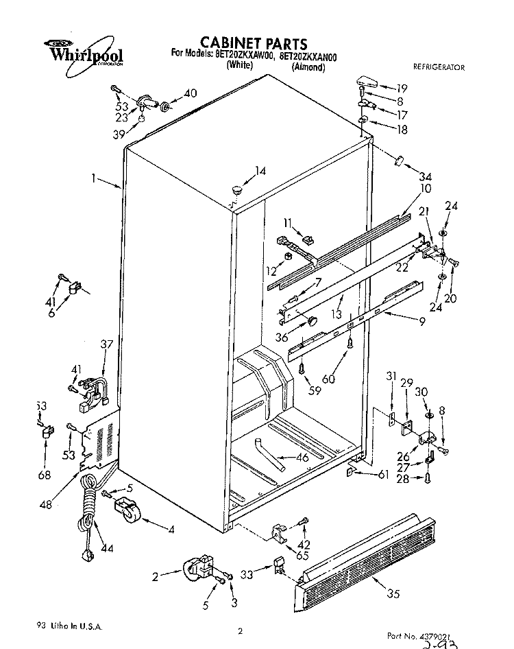 CABINET Diagram and Parts List for 8ET20ZKXAN00  Whirlpool Refrigerator