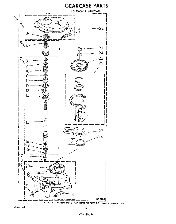 GEARCASE Diagram and Parts List for AL4132VW0  Whirlpool Washer