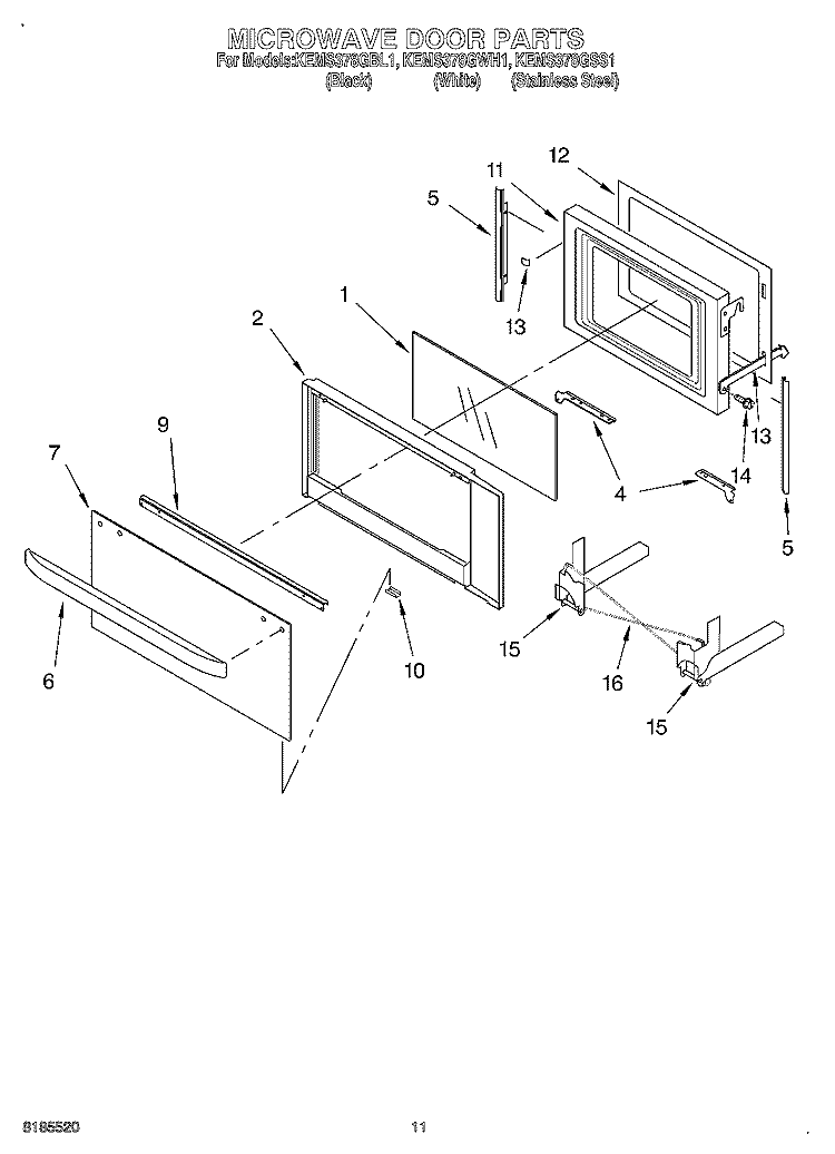 MICROWAVE DOOR, OPTIONAL Diagram and Parts List for KEMS378GWH1  KitchenAid Microwave Oven Combo