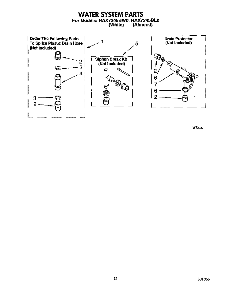 WATER SYSTEM Diagram and Parts List for RAX7245BL0  Roper Washer
