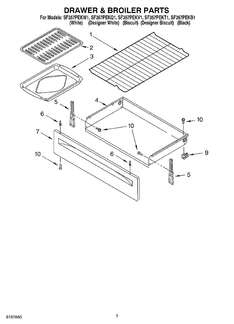 DRAWER AND BROILER Diagram and Parts List for SF357PEKT1  Whirlpool Range