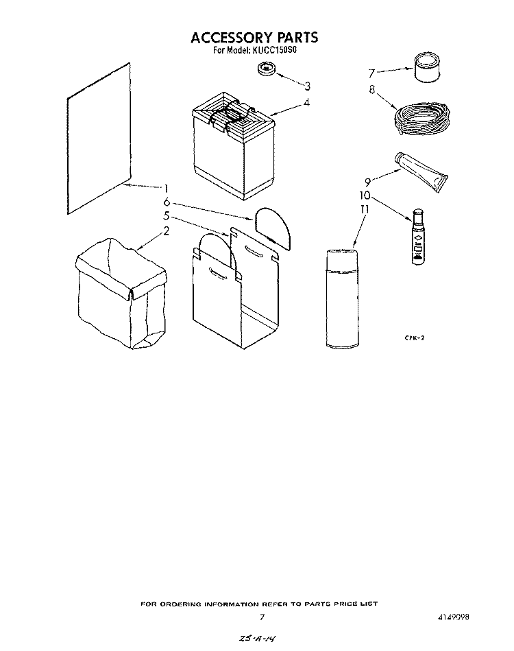 ACCESSORY Diagram and Parts List for KUCC150S0  KitchenAid Trash Compactor