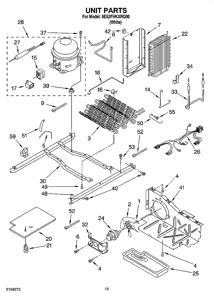 UNIT PARTS, OPTIONAL PARTS Diagram and Parts List for 6ES2FHKXRQ00  Whirlpool Refrigerator