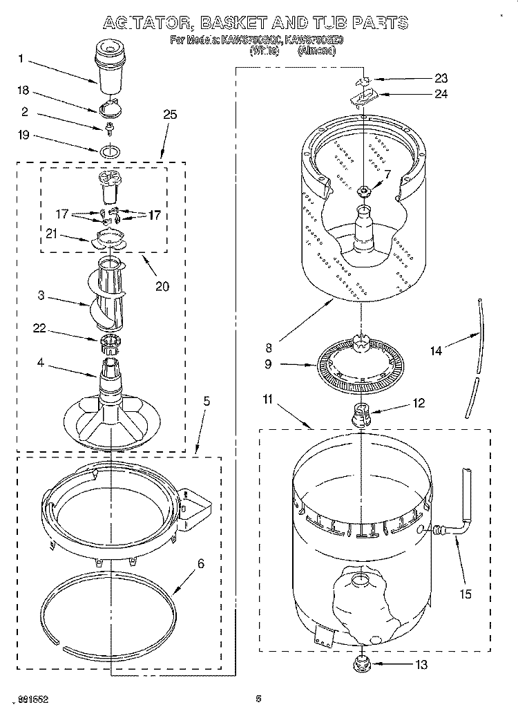 AGITATOR, BASKET AND TUB Diagram and Parts List for KAWS750GQ0  KitchenAid Washer