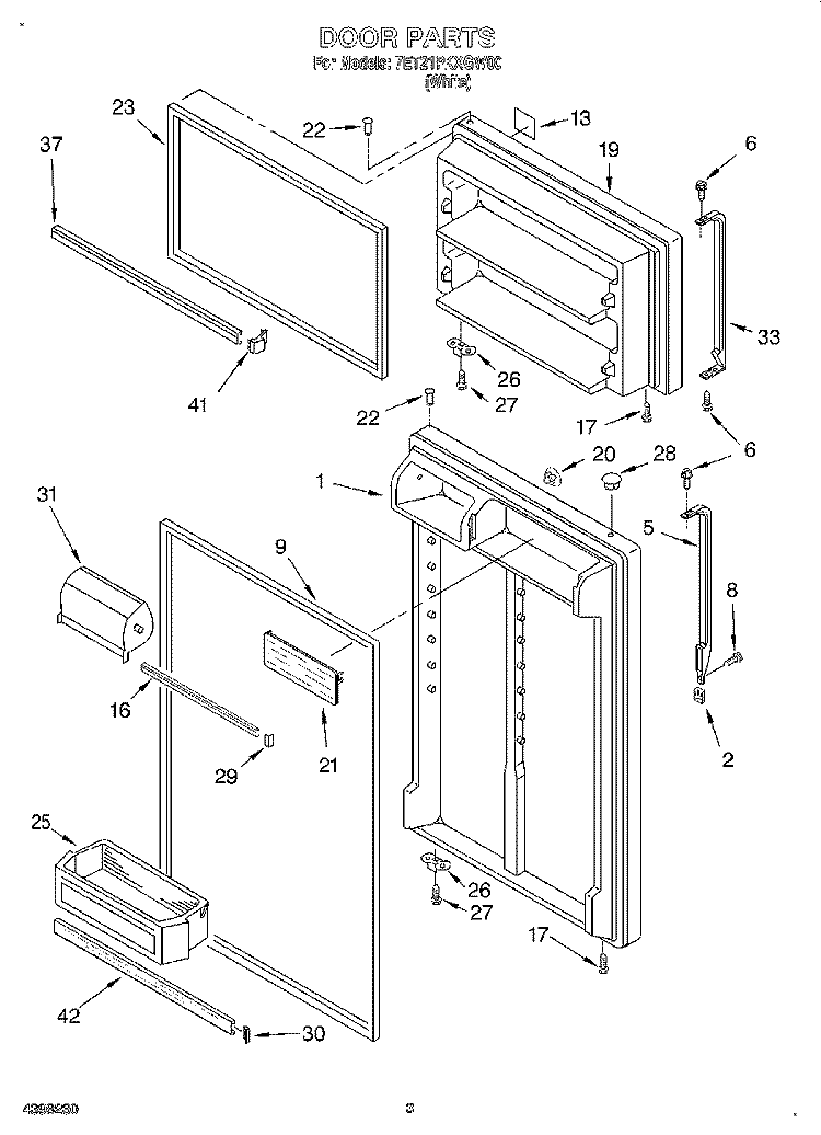 DOOR Diagram and Parts List for 7ET21PKXGW00  Whirlpool Refrigerator