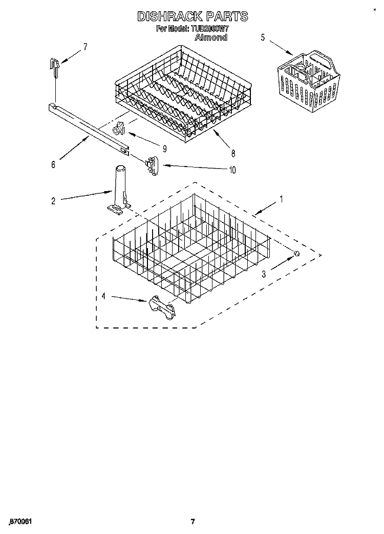 DISHRACK Diagram and Parts List for TUD2000W7  Whirlpool Dishwasher