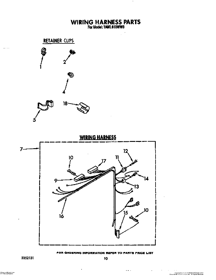 WIRING HARNESS Diagram and Parts List for TAWL610WW0  Estate Washer