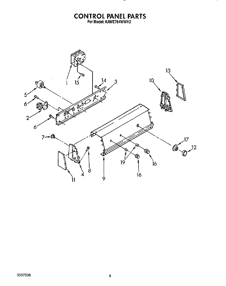 CONTROL PANEL Diagram and Parts List for KAWE764WAL2  KitchenAid Washer