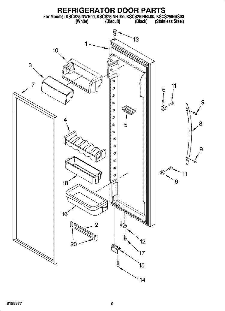 REFRIGERATOR DOOR PARTS Diagram and Parts List for KSCS25INSS00  KitchenAid Refrigerator