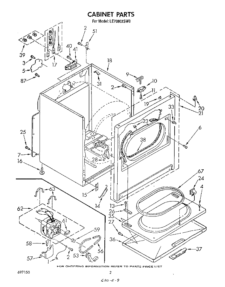 SECTION Diagram and Parts List for LE7080XSW0  Whirlpool Dryer