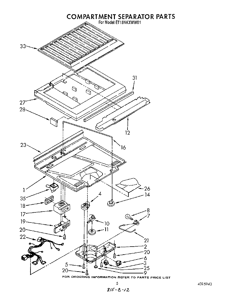 COMPARTMENT SEPARATOR Diagram and Parts List for ET18NKXWM01  Whirlpool Refrigerator