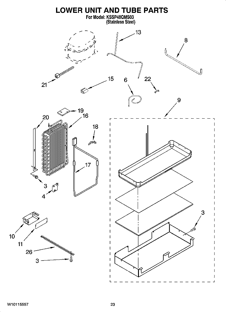 LOWER UNIT AND TUBE PARTS Diagram and Parts List for KSSP48QMS03  KitchenAid Refrigerator