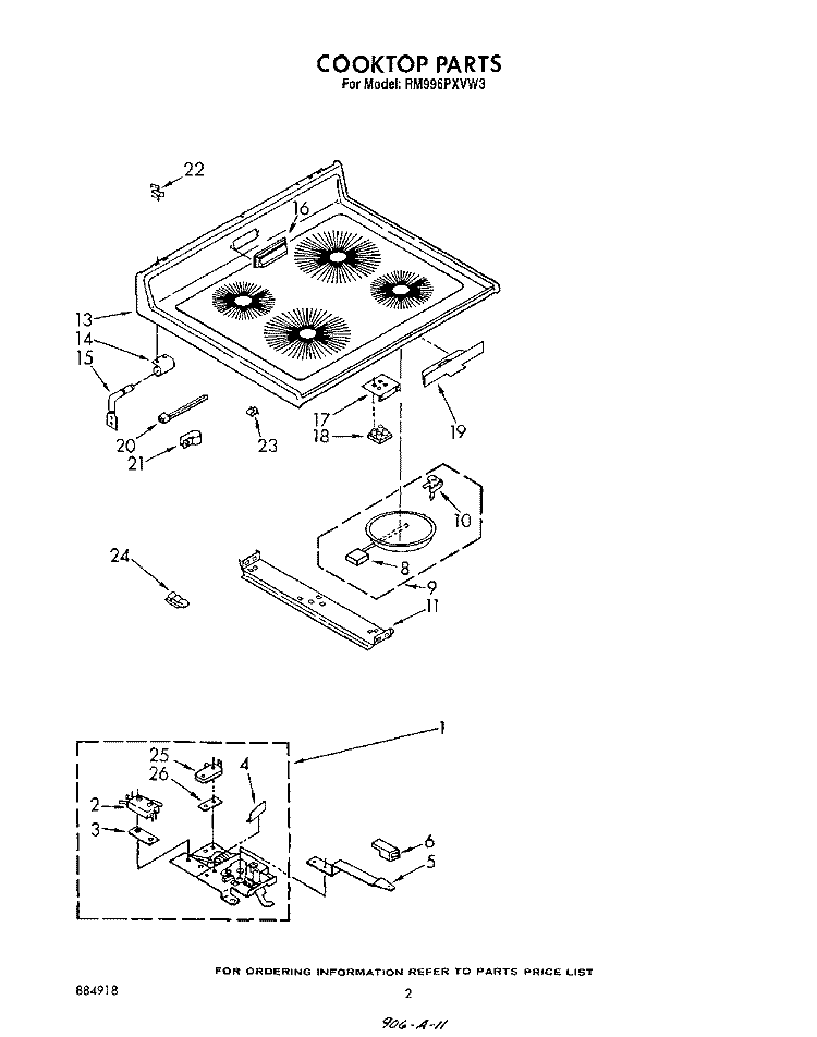 COOK TOP Diagram and Parts List for RM996PXVN3  Whirlpool Microwave Oven Combo