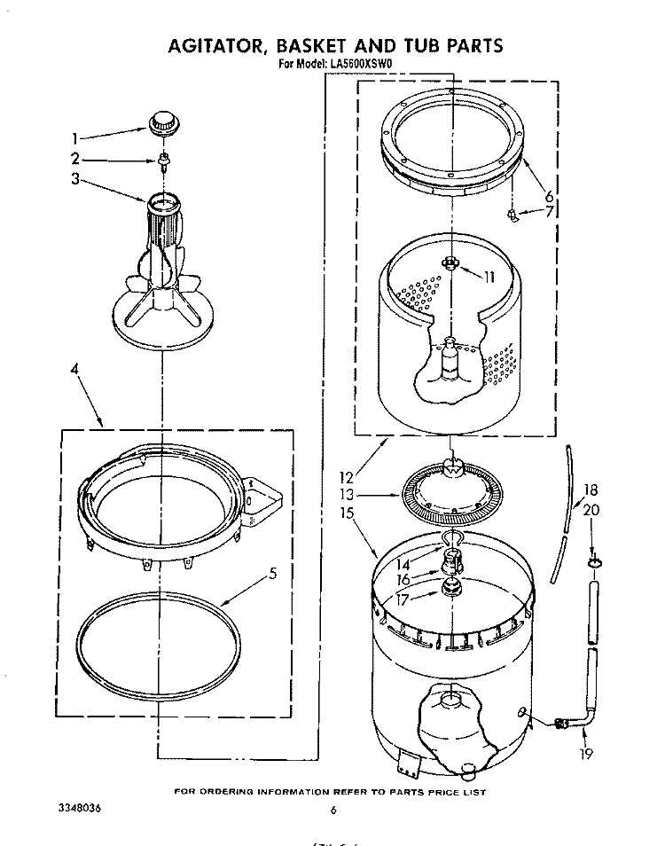 AGITATOR, BASKET AND TUB Diagram and Parts List for LA5600XSW0  Whirlpool Washer