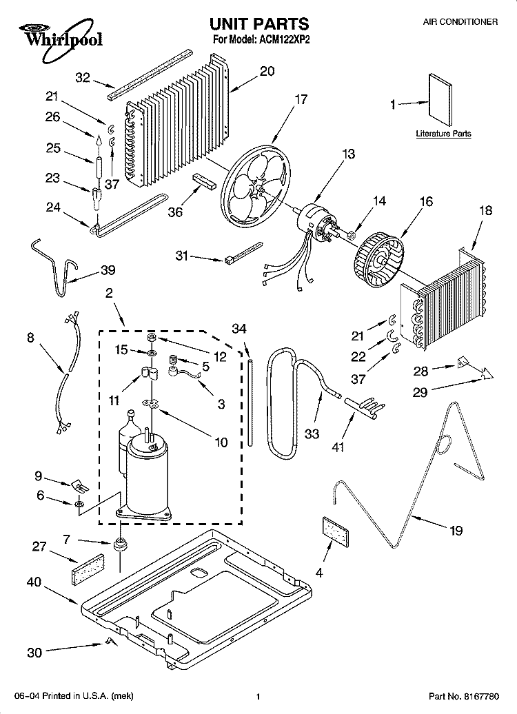 UNIT PARTS Diagram and Parts List for ACM122XP2  Whirlpool Air Conditioner