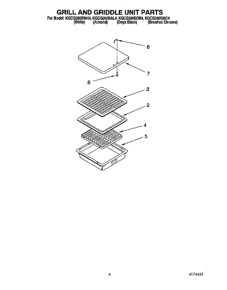GRILL AND GRIDDLE UNIT Diagram and Parts List for KGCG260SAL4  KitchenAid Cooktop