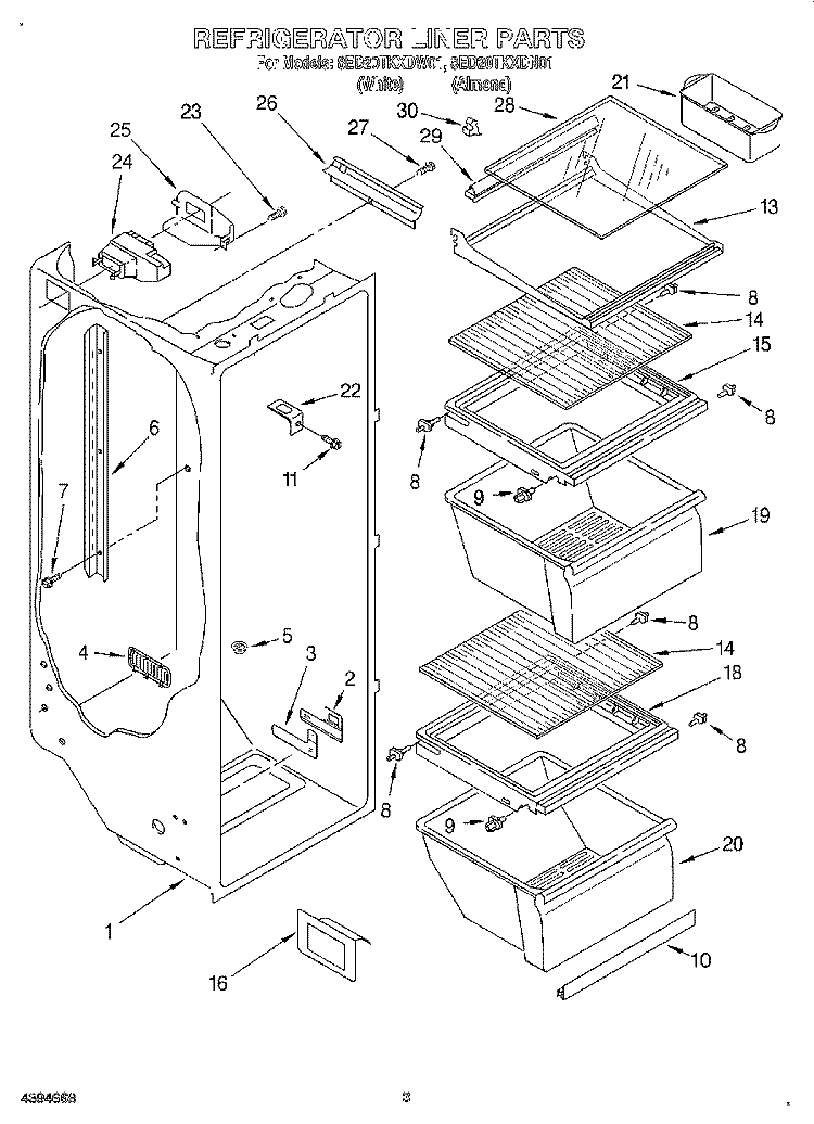REFRIGERATOR LINER Diagram and Parts List for 8ED20TKXDN01  Whirlpool Refrigerator