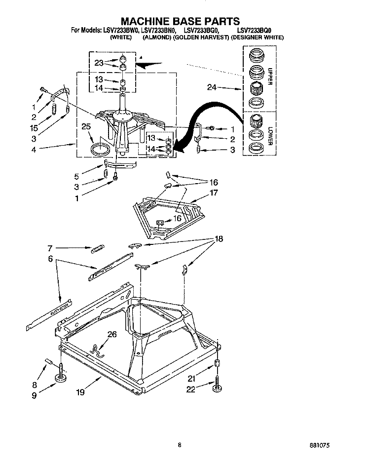 MACHINE BASE Diagram and Parts List for LSV7233BQ0  Whirlpool Washer