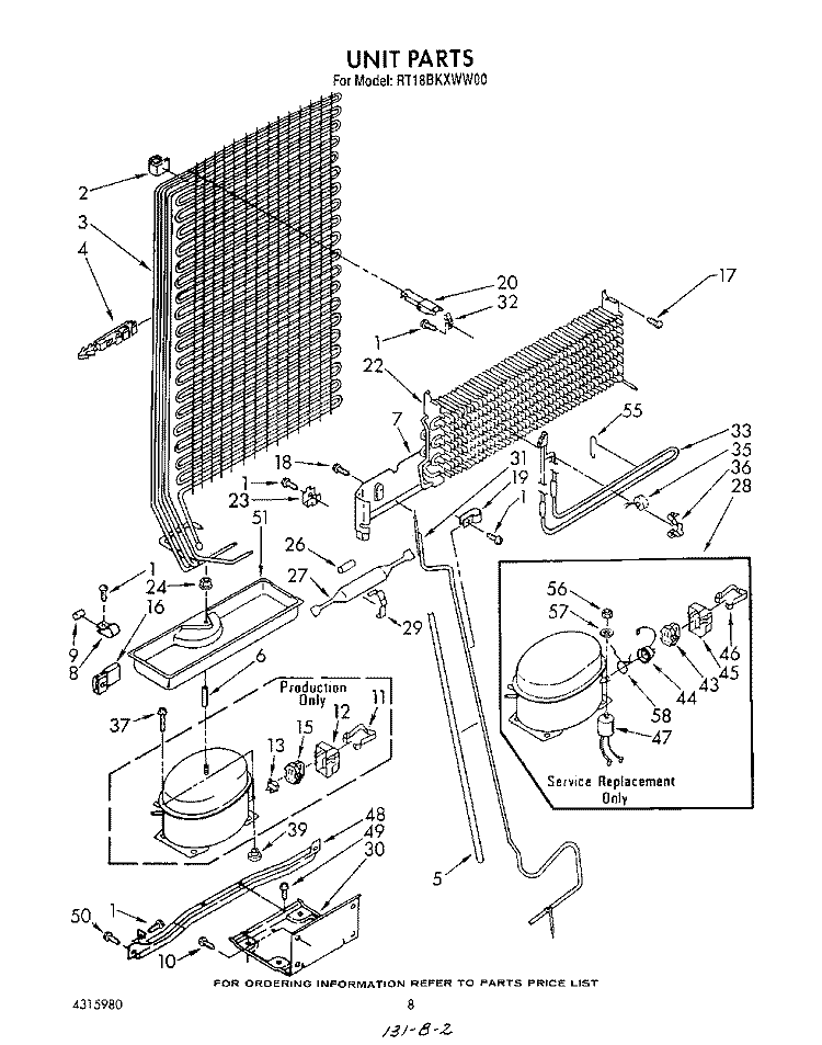 UNIT Diagram and Parts List for RT18BKXWW00  Roper Refrigerator