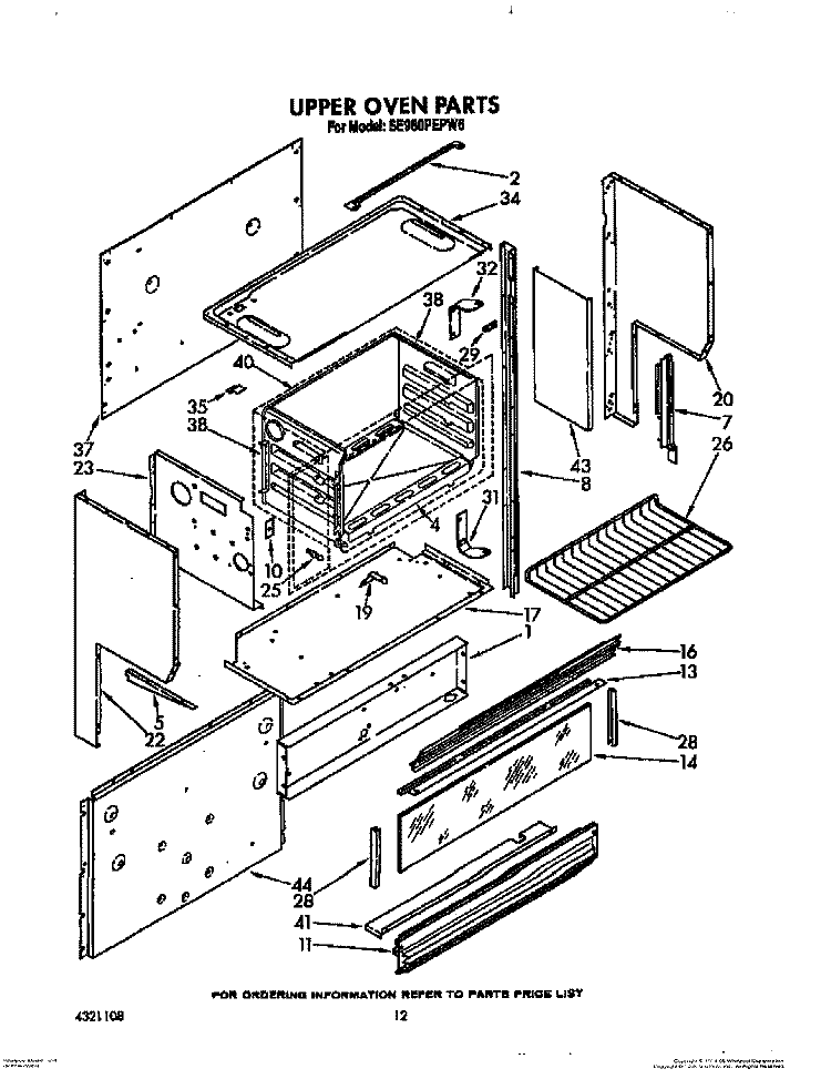 UPPER OVEN Diagram and Parts List for SE960PEPW6  Whirlpool Range