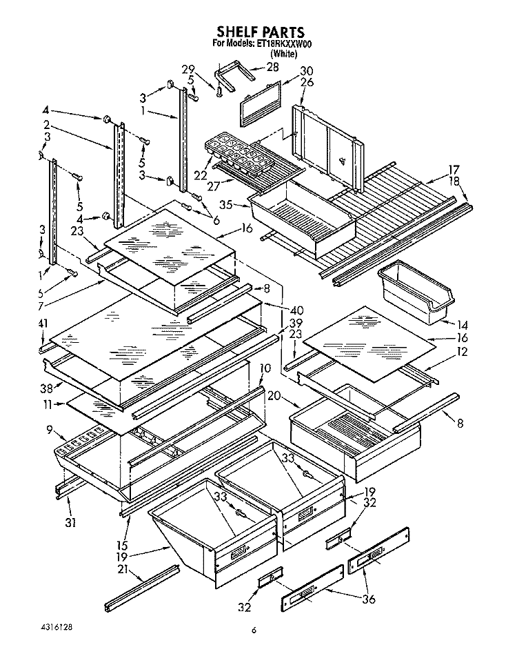 SHELF, LIT/OPTIONAL Diagram and Parts List for ET18RKXXW00  Whirlpool Refrigerator