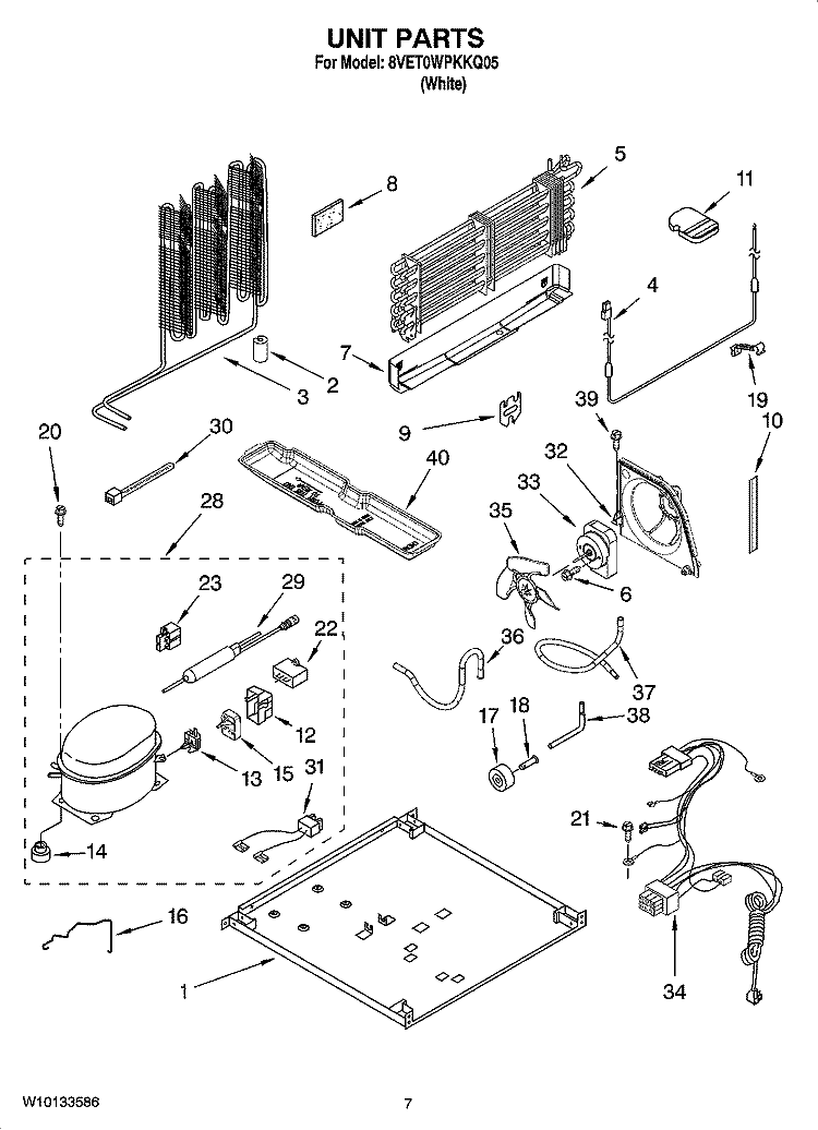UNIT PARTS Diagram and Parts List for 8VET0WPKKQ05  Whirlpool Refrigerator
