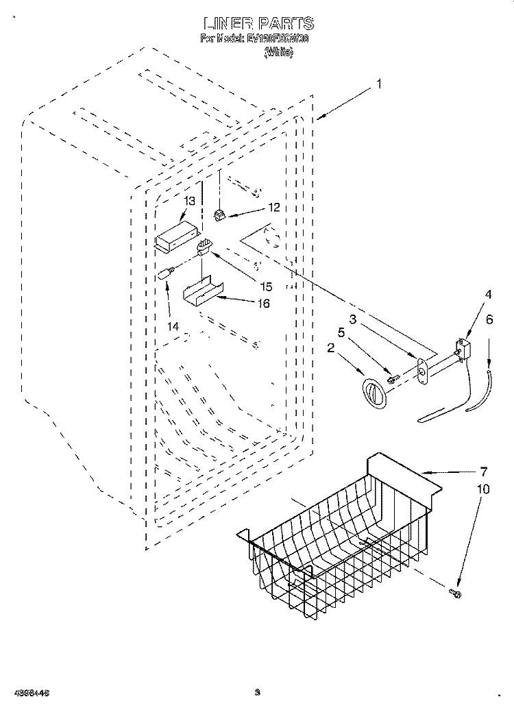 LINER Diagram and Parts List for EV150FXGW08  Whirlpool Freezer