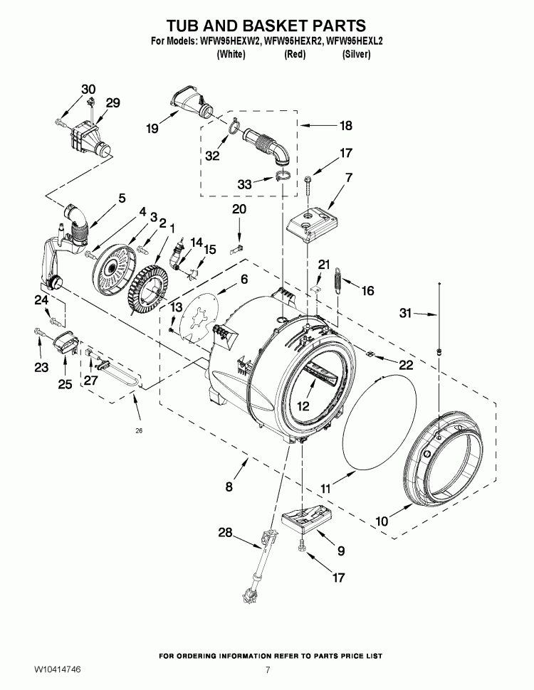 TUB AND BASKET PARTS Diagram and Parts List for WFW95HEXR2  Whirlpool Washer