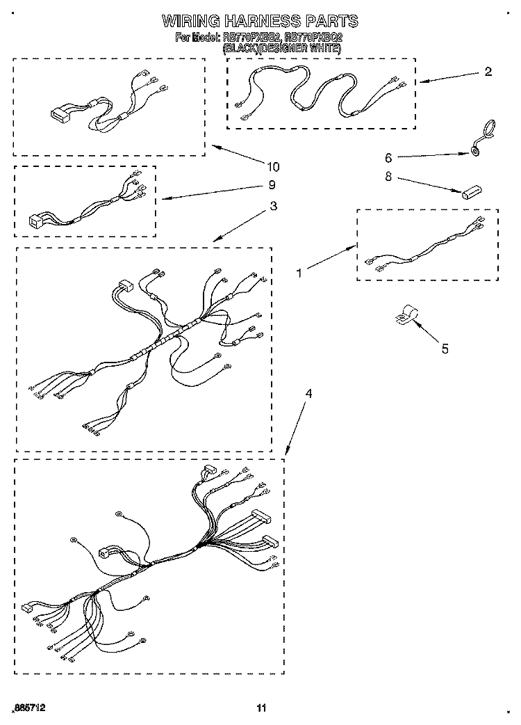 WIRING HARNESS Diagram and Parts List for RB770PXBQ2  Whirlpool Wall Oven