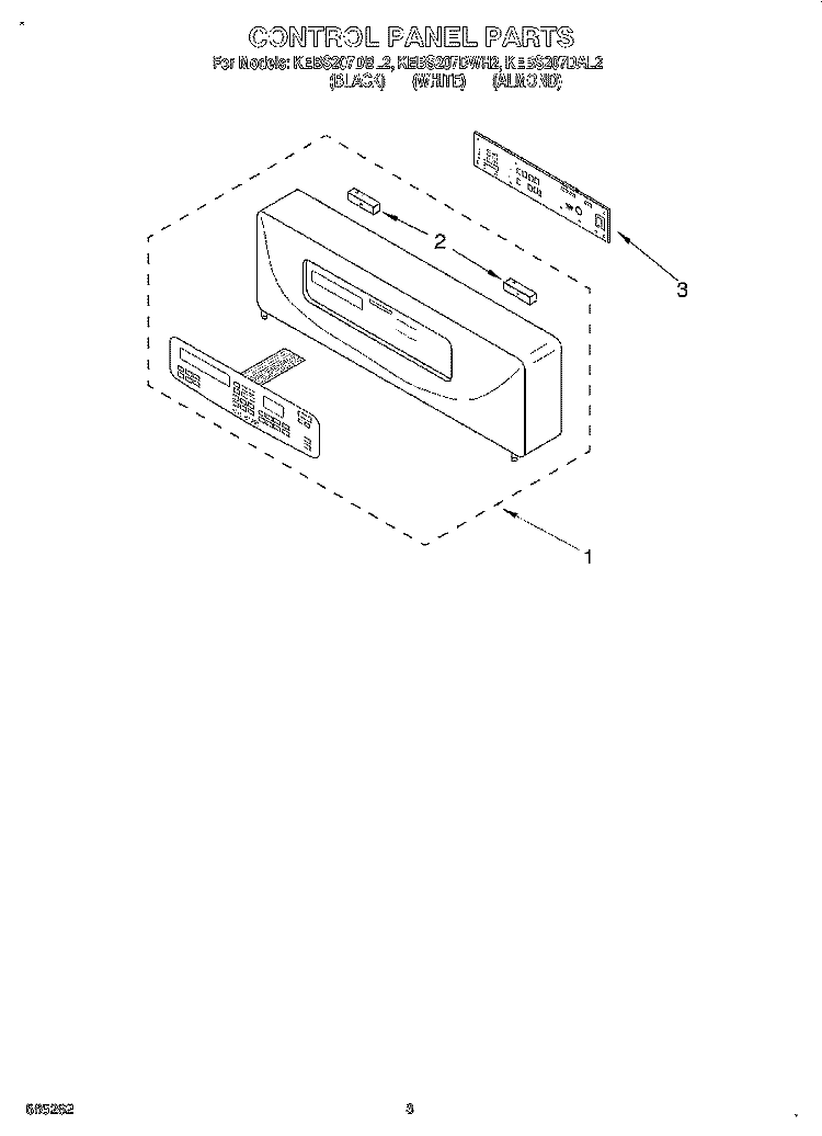 CONTROL PANEL, LITERATURE Diagram and Parts List for KEBS207DBL2  KitchenAid Wall Oven