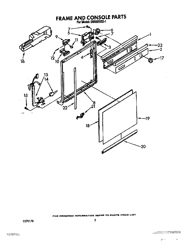 FRAME AND CONSOLE Diagram and Parts List for DU8500XX1  Whirlpool Dishwasher