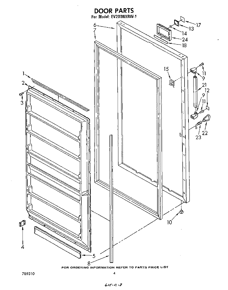 DOOR , LIT/OPTIONAL Diagram and Parts List for EV200NXRW1  Whirlpool Freezer