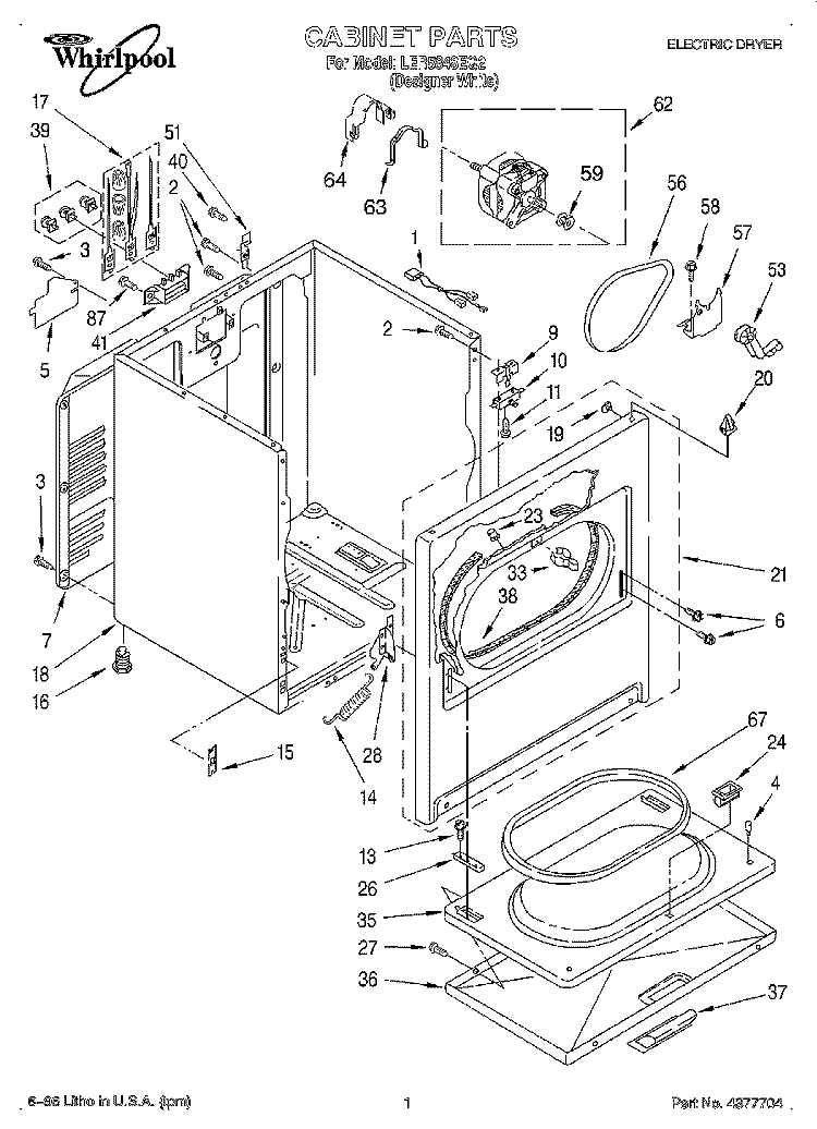 SECTION Diagram and Parts List for LER5848EQ2  Whirlpool Dryer