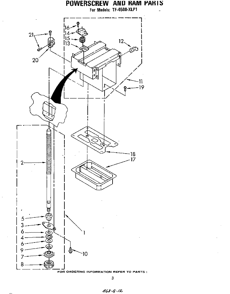 POWERSCREW AND RAM Diagram and Parts List for TF4500XLP1  Whirlpool Trash Compactor