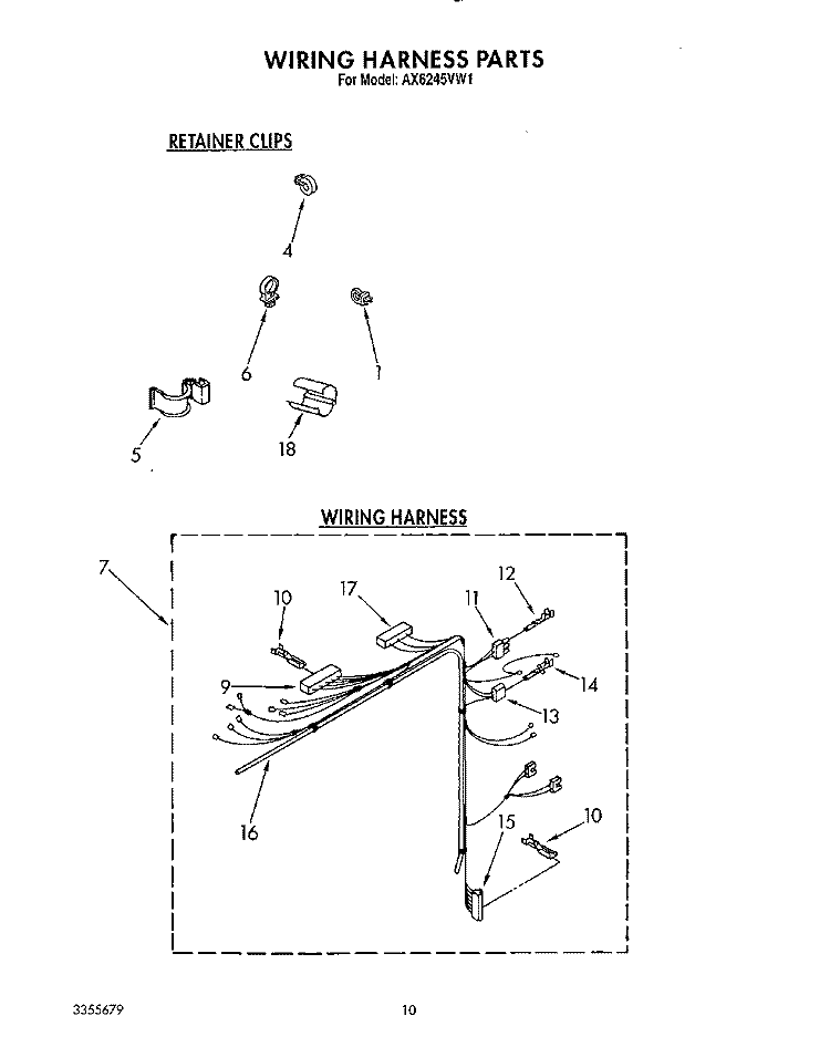 WIRING HARNESS Diagram and Parts List for AX6245VL1  Whirlpool Washer