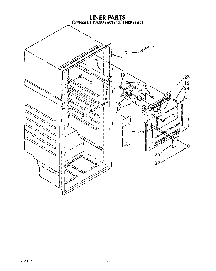 LINER Diagram and Parts List for RT14DKXYW01  Roper Refrigerator