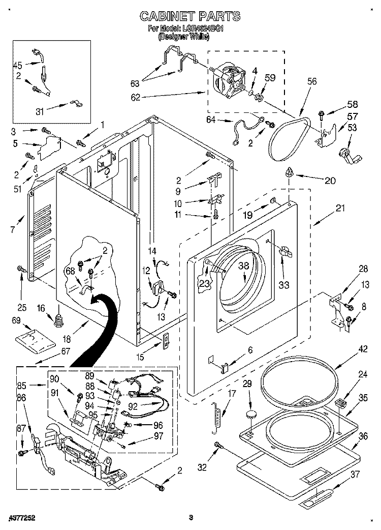 CABINET Diagram and Parts List for LGR4624BQ1  Whirlpool Dryer