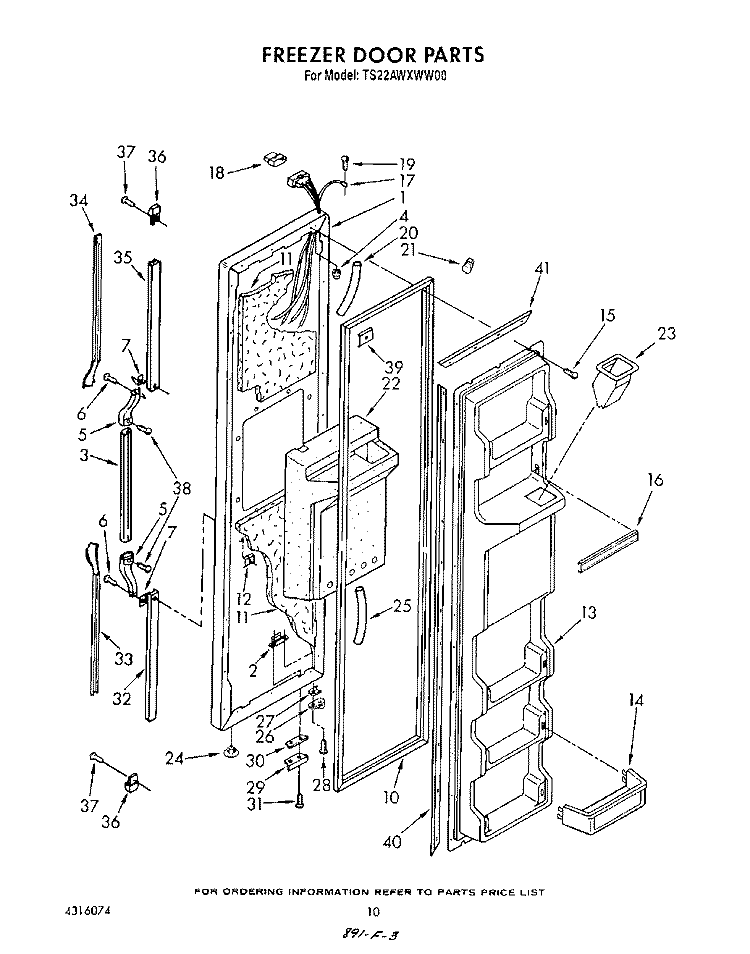 FREEZER DOOR Diagram and Parts List for TS22AWXWW00  Whirlpool Refrigerator