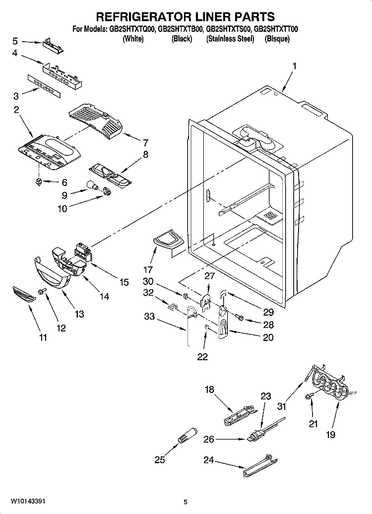 REFRIGERATOR LINER PARTS Diagram and Parts List for GB2SHTXTB00  Whirlpool Refrigerator