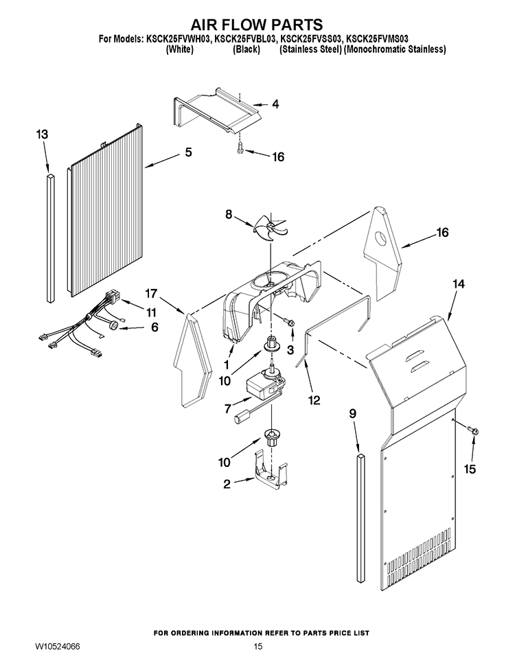 AIR FLOW PARTS Diagram and Parts List for KSCK25FVMS03  KitchenAid Refrigerator